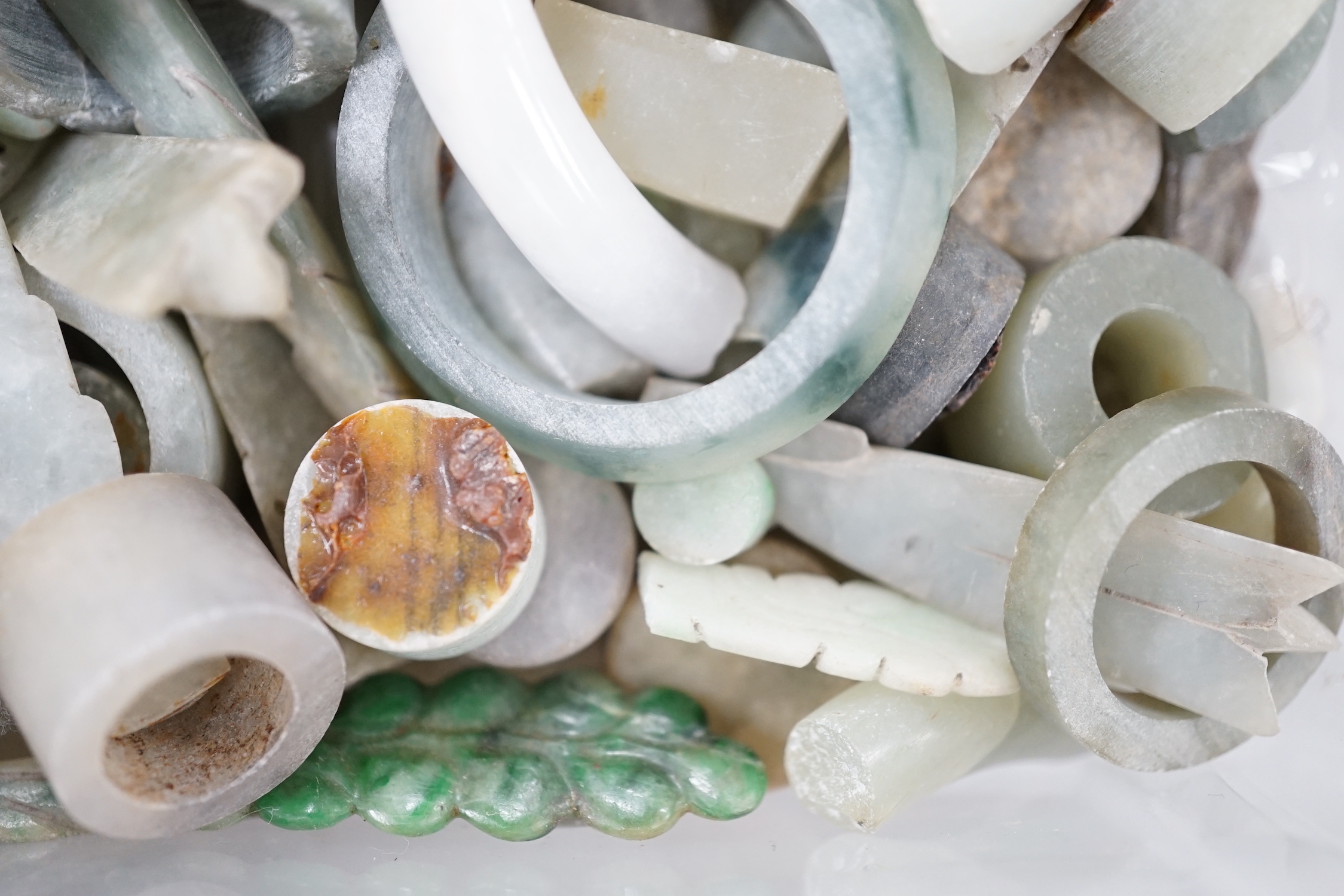 A box of assorted jade, etc.